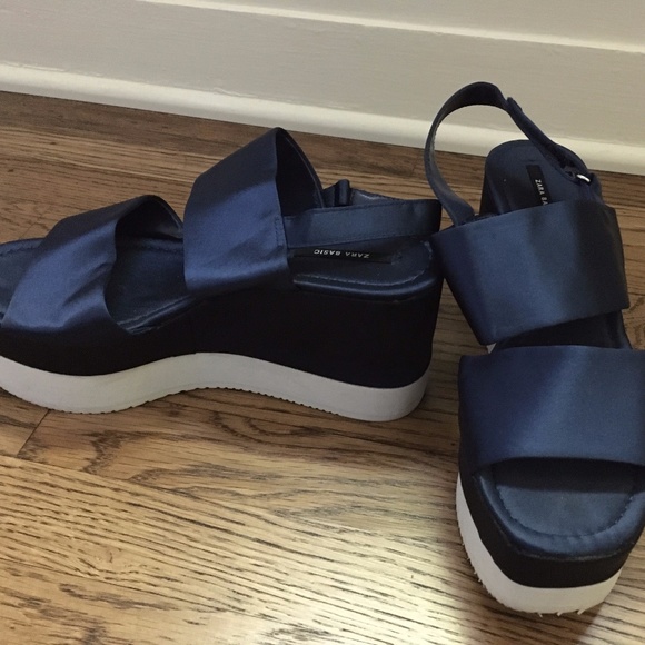 Zara Navy Satin Platform Sandals